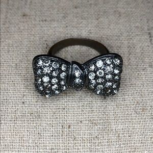 Pewter Bow Ring w/ Rhinestones - size 7